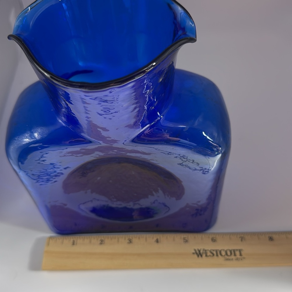 Blenko Hand Blown Cobalt Blue Water Bottle/Vase w/sticker - Picture 6 of 6